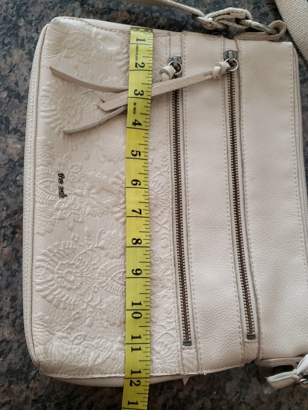 Women's The Sak Cream Crossbody Leather Bag with Floral Embossing